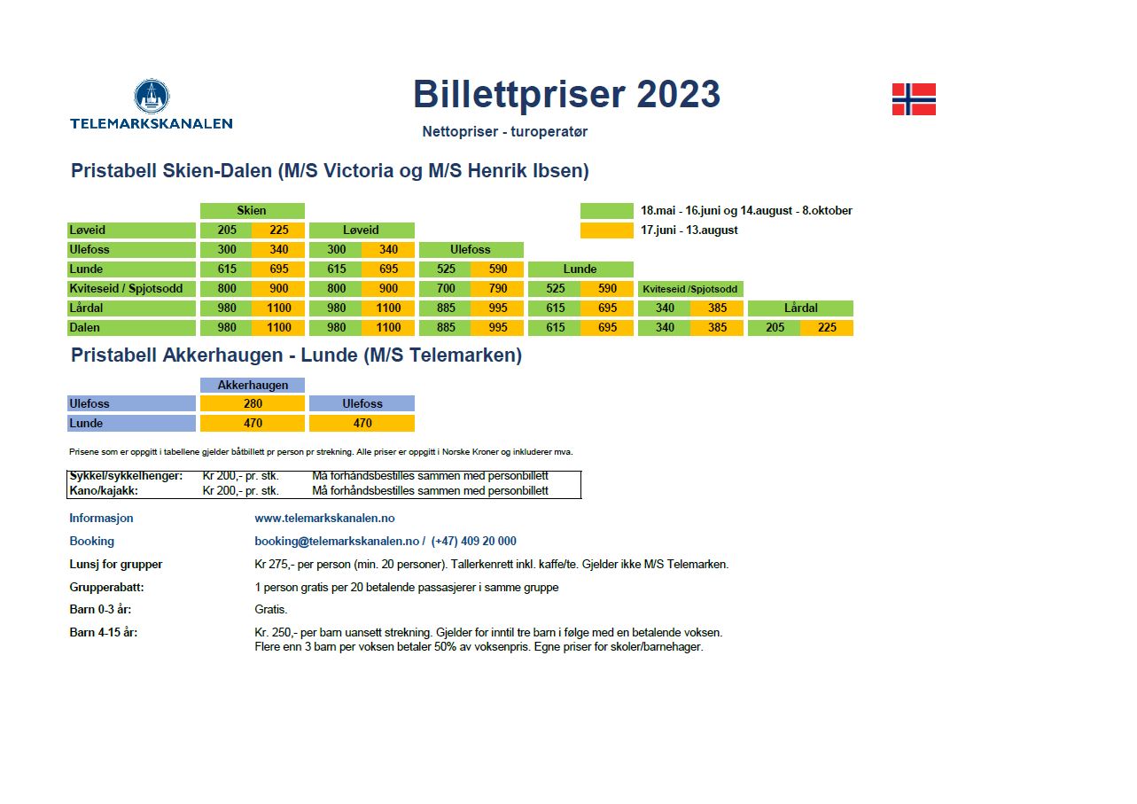 Billettpriser 2023 turoperatør