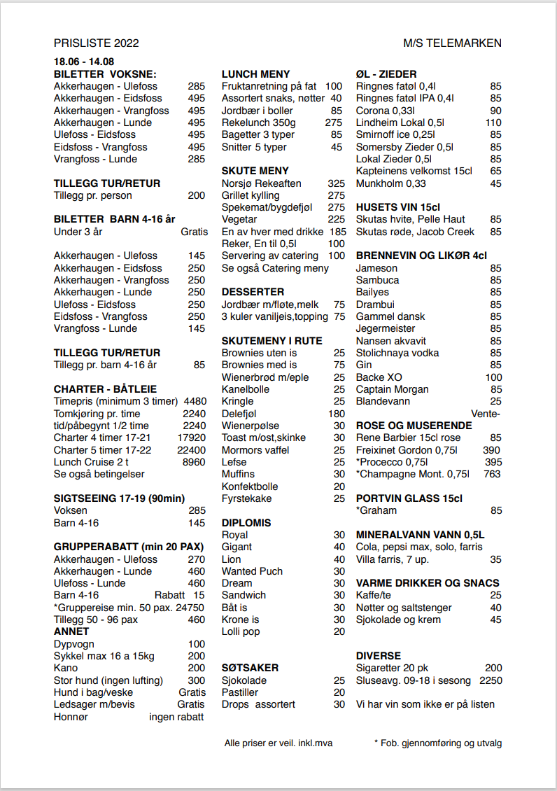 prisliste 2022