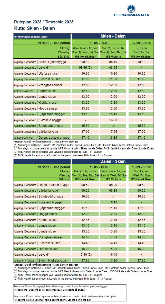 Schedule M/S Henrik Ibsen & M/S Victoria 2023