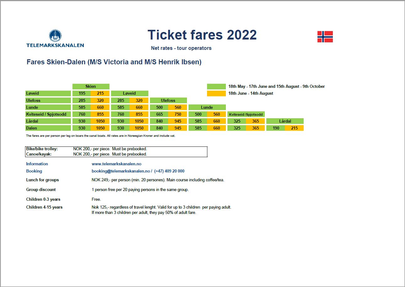 Tour Operator rates 2022