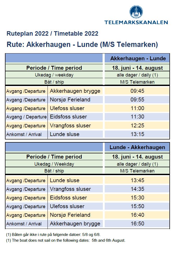 Schedule M/S Telemarken