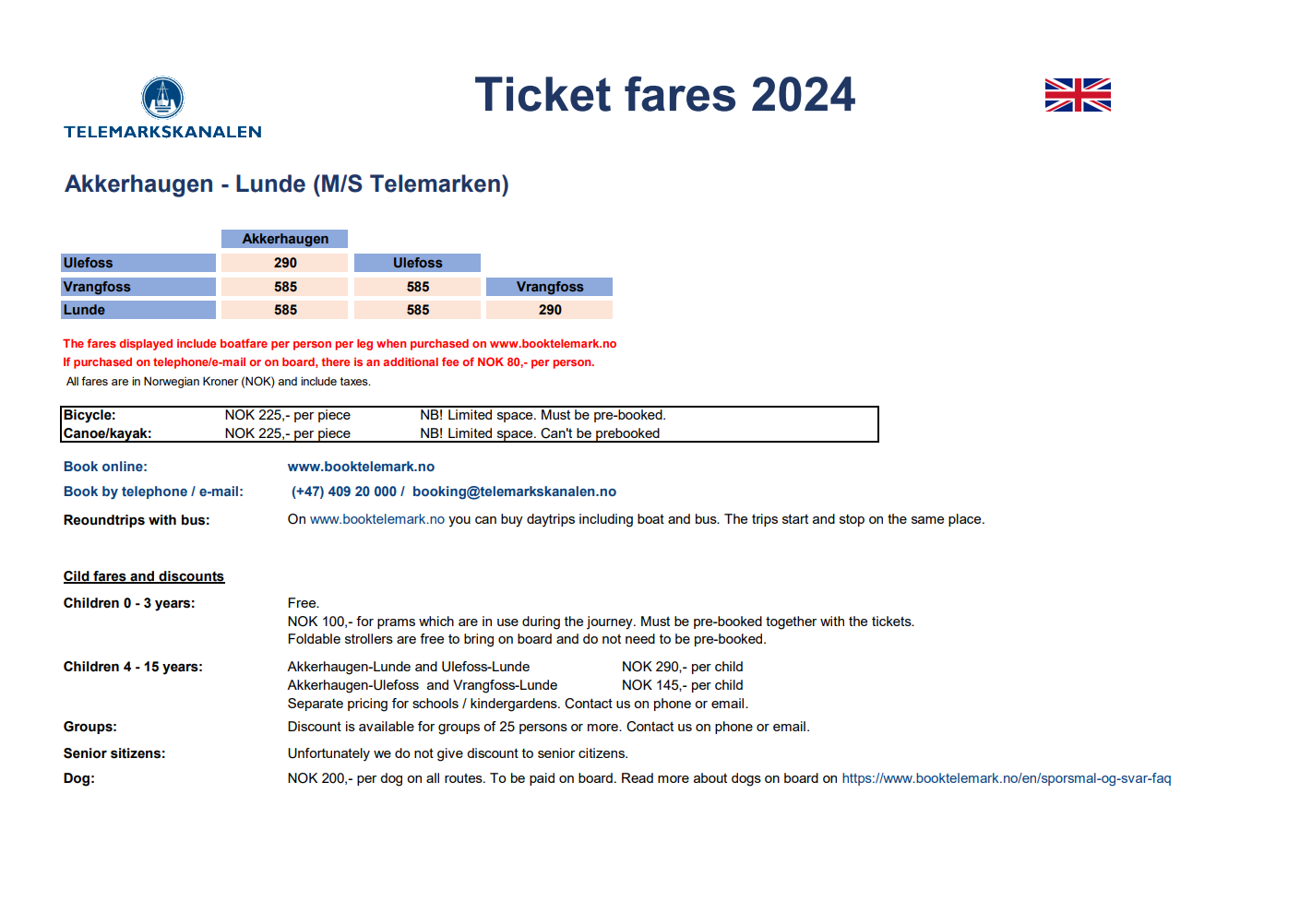 Ticket fares 2024