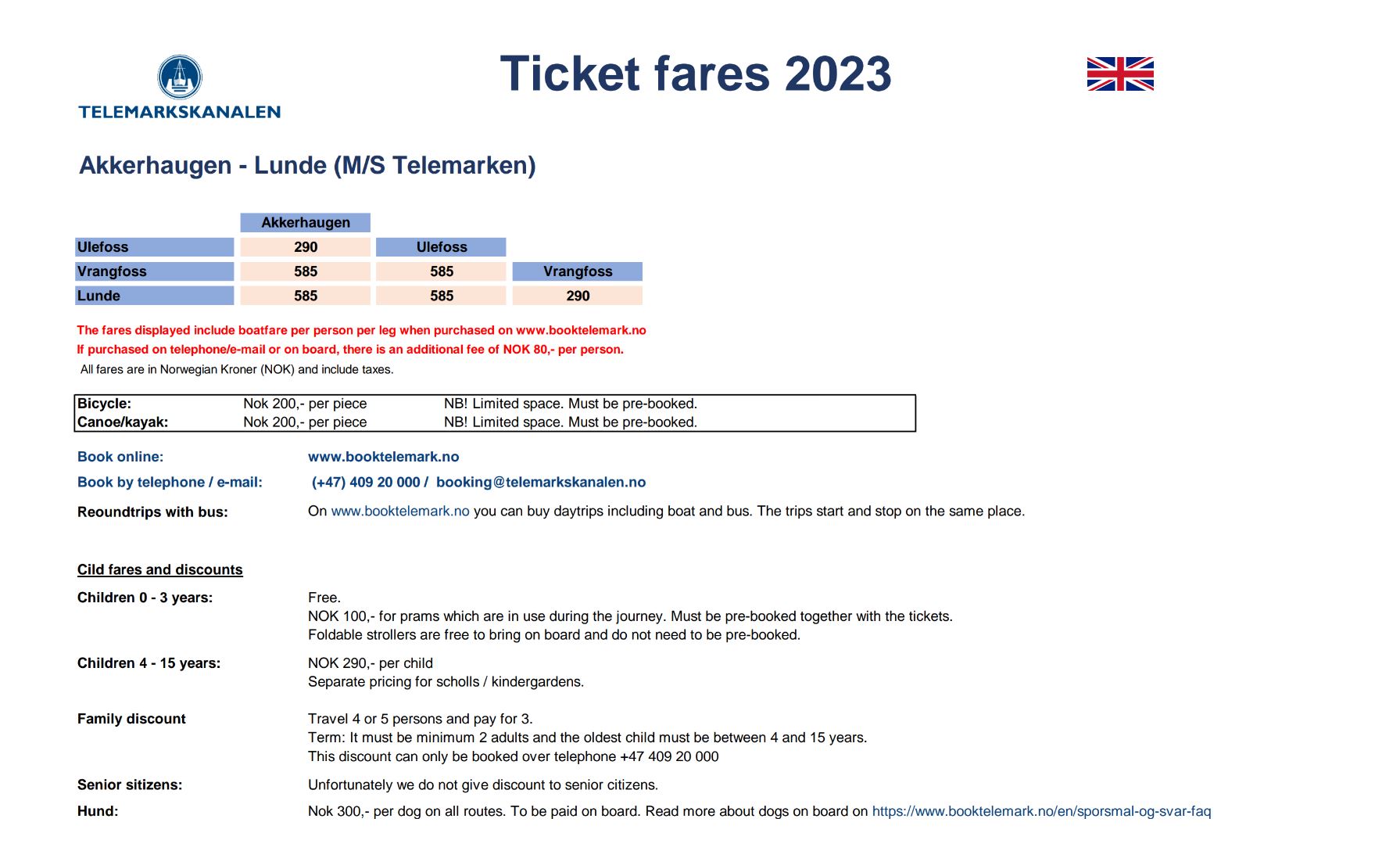 Ticket fares 2023
